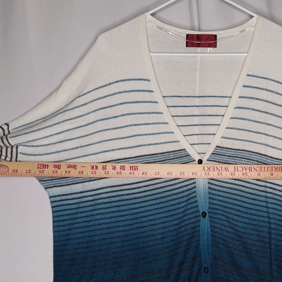 Left On Houston Cardigan Oversized Small Vneck Button Dolman Teal Stripe Knit - Picture 4 of 11